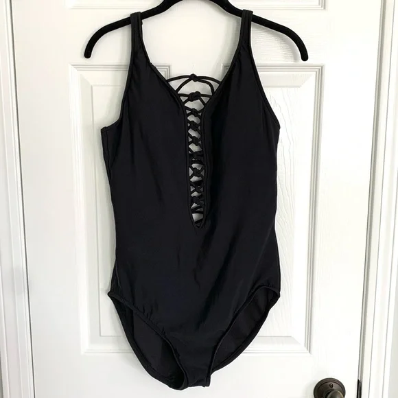 AQUA GREEN Lace Up One Piece Swimsuit in Black - Picture 9 of 13